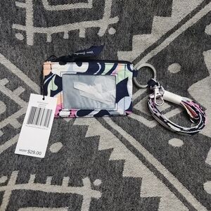 NWT Vera Bradley Zip ID Wallet and Lanyard Set Blue Green, Pink Mod Paisley